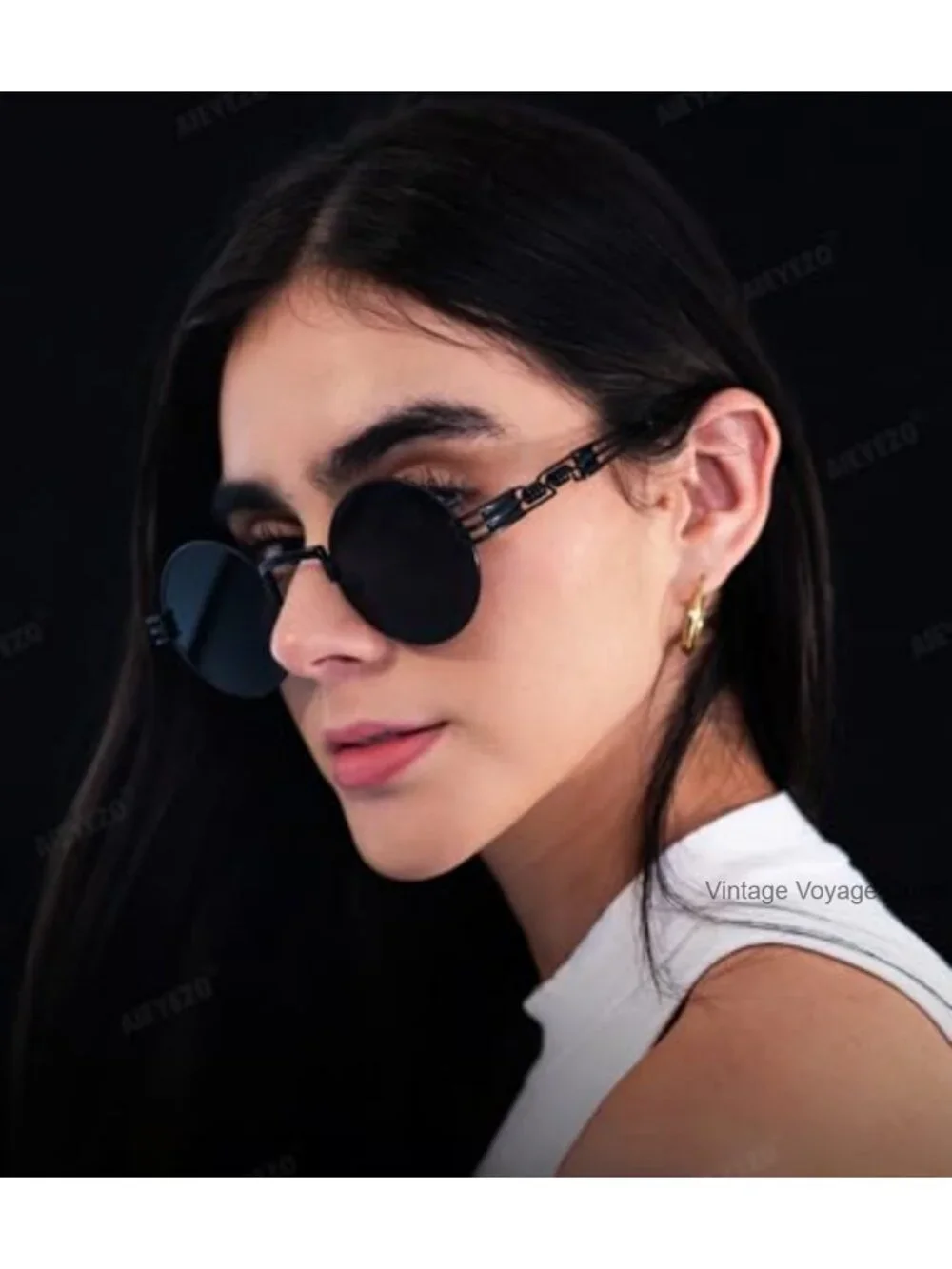 Round Steampunk Sunglasses Metal Frame Polarized UV Blocking Unisex Retro